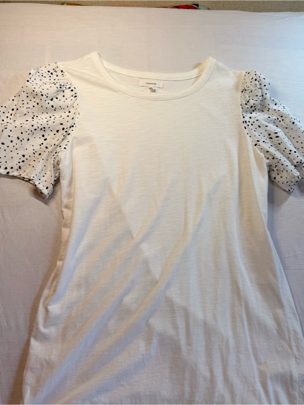 Maurices White Tee with Black Dot Flutter Sleeves